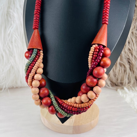 Vintage Multicolor Chunky Bohemian Tribal Chic Beaded Necklace - Picture 7 of 8